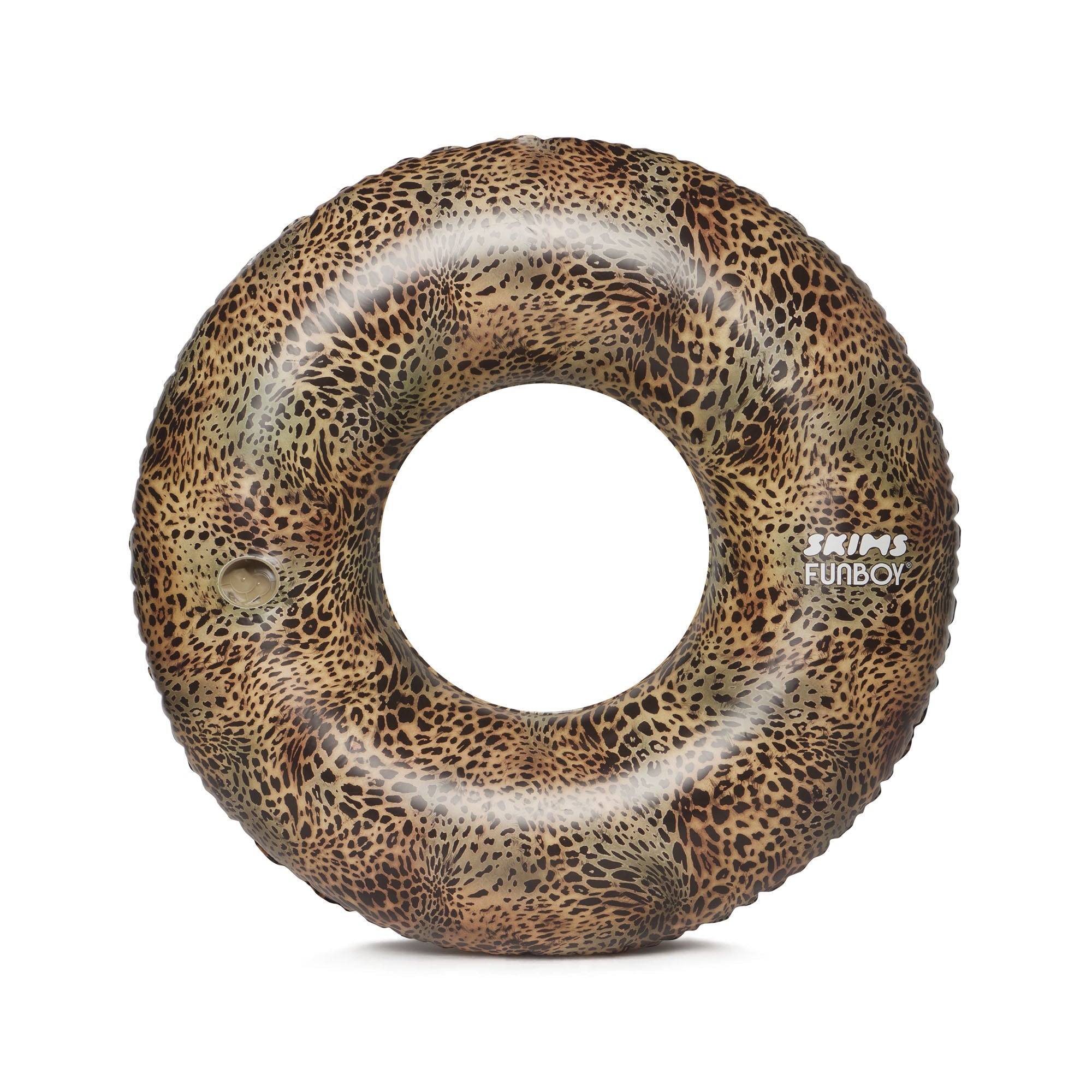 SKIMS X FUNBOY LOGO EMBOSSED TUBE FLOAT | CHEETAH SKIN PRINT ADDITIONAL FABRIC DETAILS