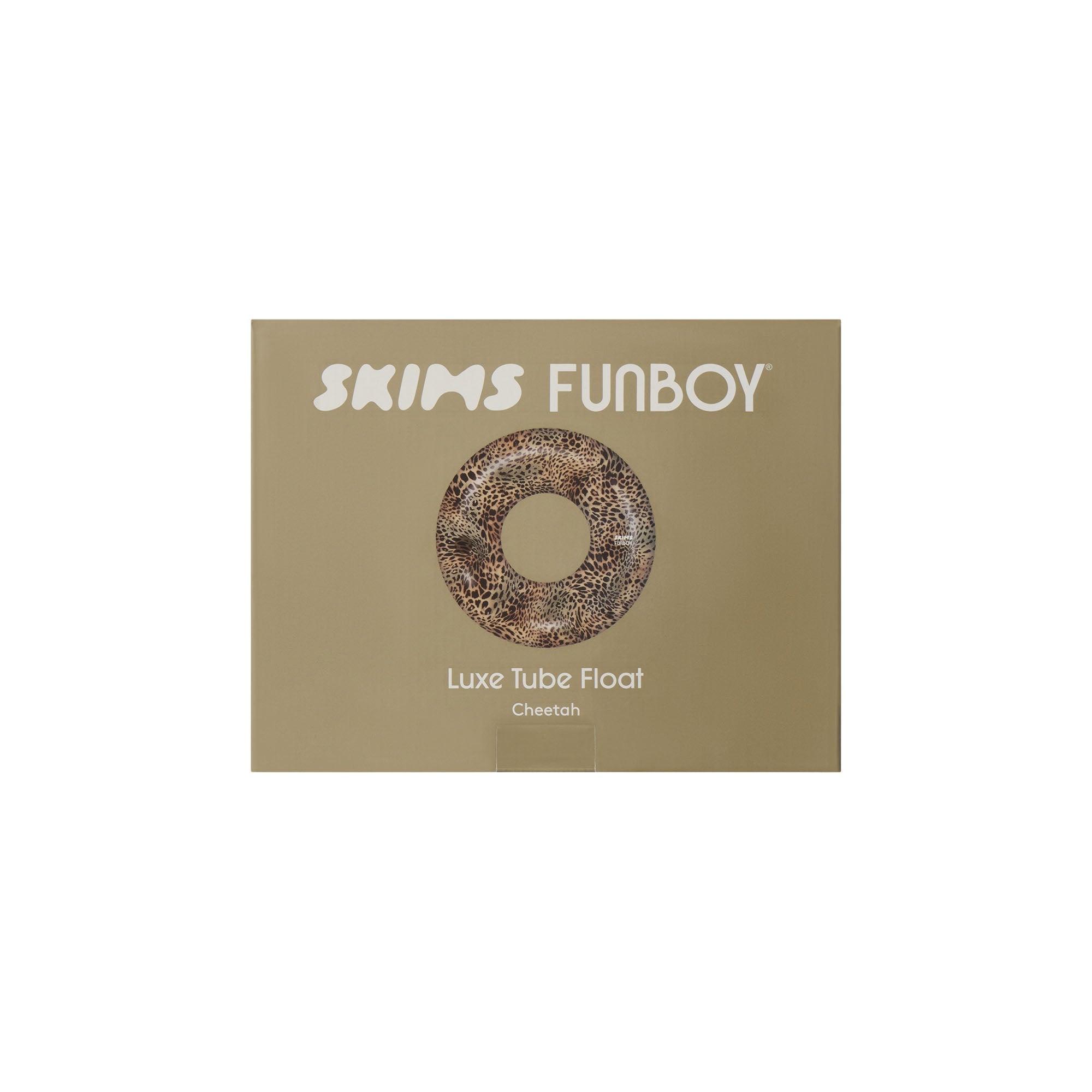 SKIMS X FUNBOY LOGO EMBOSSED TUBE FLOAT | CHEETAH SKIN PRINT ADDITIONAL FABRIC DETAILS