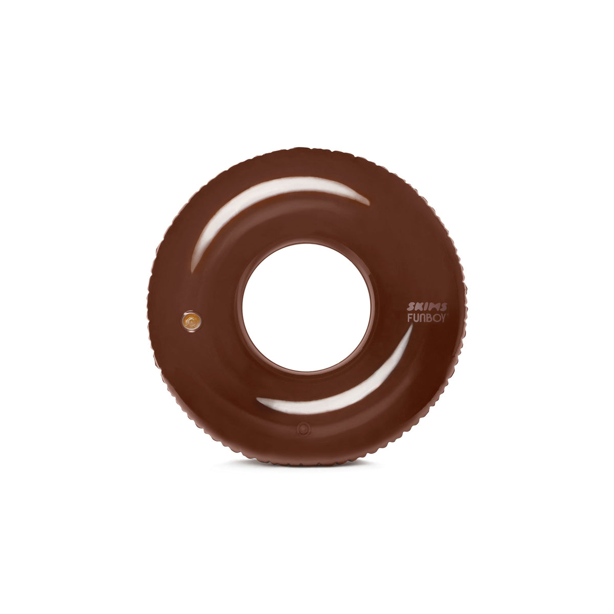FUNBOY X SKIMS VINTAGE TUBE FLOAT | COCOA AND CLEAR LAYS FLAT ON A WHITE BACKGROUND | FLT