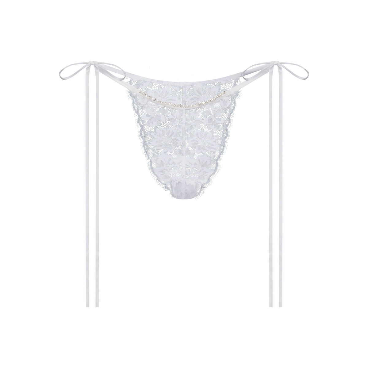 SKIMS LACE TIE SIDE TANGA | SNOW FLAT ON A WHITE BACKGROUND | FLT