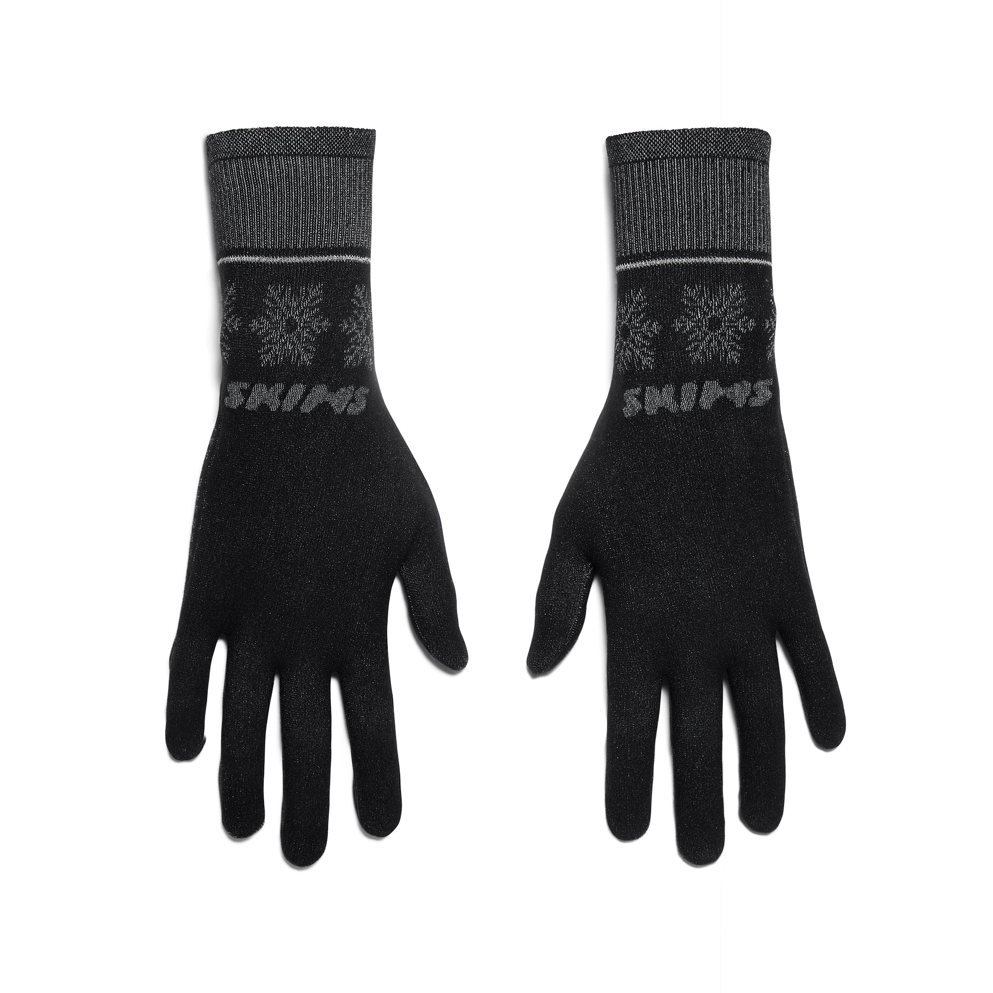 SKIMS FIRST LAYERS GLOVES | OBSIDIAN WINTER FAIR ISLE FLAT ON A WHITE BACKGROUND | FLT