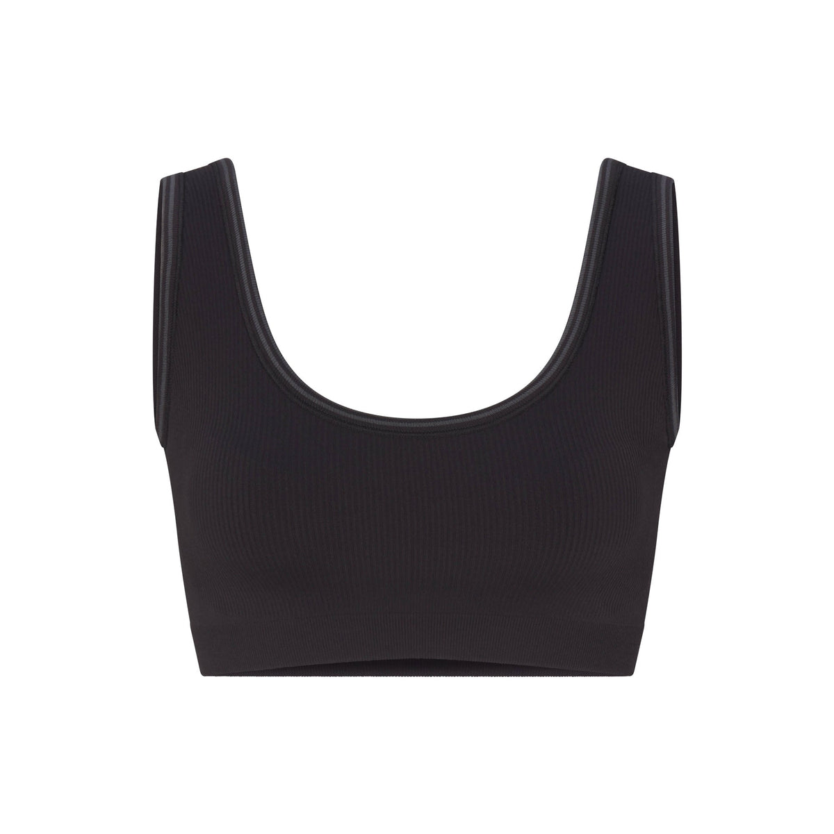 NikeSKIMS RIBBED SEAMLESS SCOOP BRA | OBSIDIAN/ARMOR FLAT ON A WHITE BACKGROUND | FLT