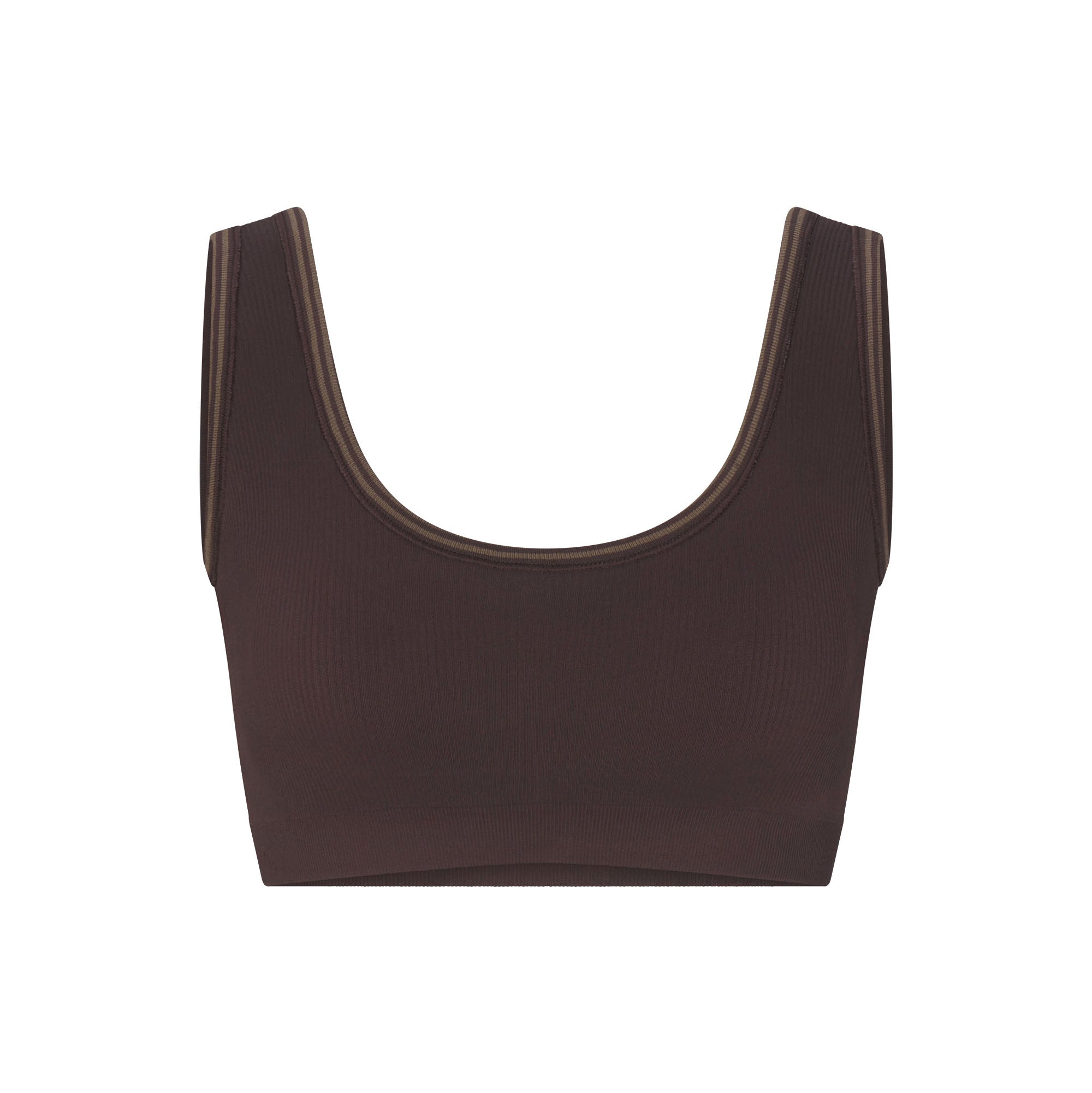 NikeSKIMS RIBBED SEAMLESS SCOOP BRA | PHOENIX/TRUFFLE FLAT ON A WHITE BACKGROUND | FLT