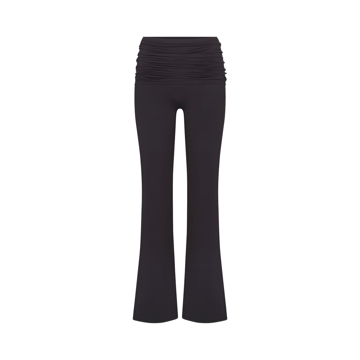 NikeSKIMS MATTE FOLDOVER SLIM FLARE LEGGING | OBSIDIAN FLAT ON A WHITE BACKGROUND | FLT