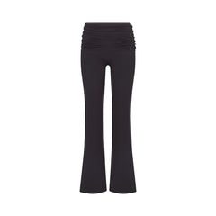 NikeSKIMS MATTE FOLDOVER SLIM FLARE LEGGING | OBSIDIAN FLAT ON A WHITE BACKGROUND | FLT