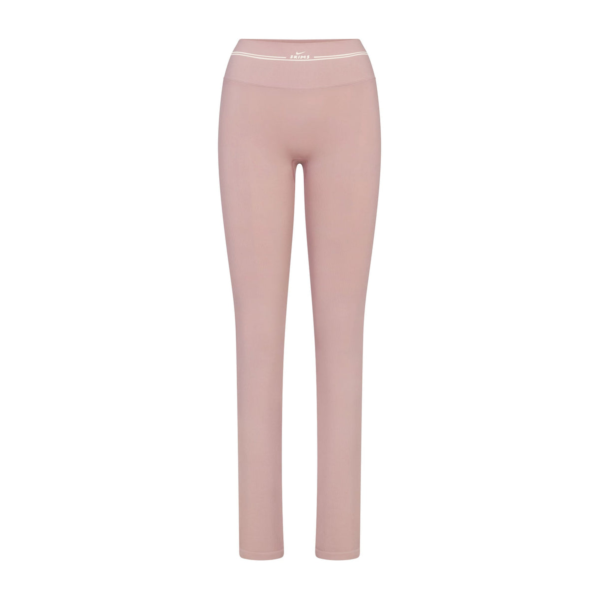 NikeSKIMS RIBBED SEAMLESS 34" STRAIGHT LEGGING | HIMALAYAN/ECRU FLAT ON A WHITE BACKGROUND | FLT