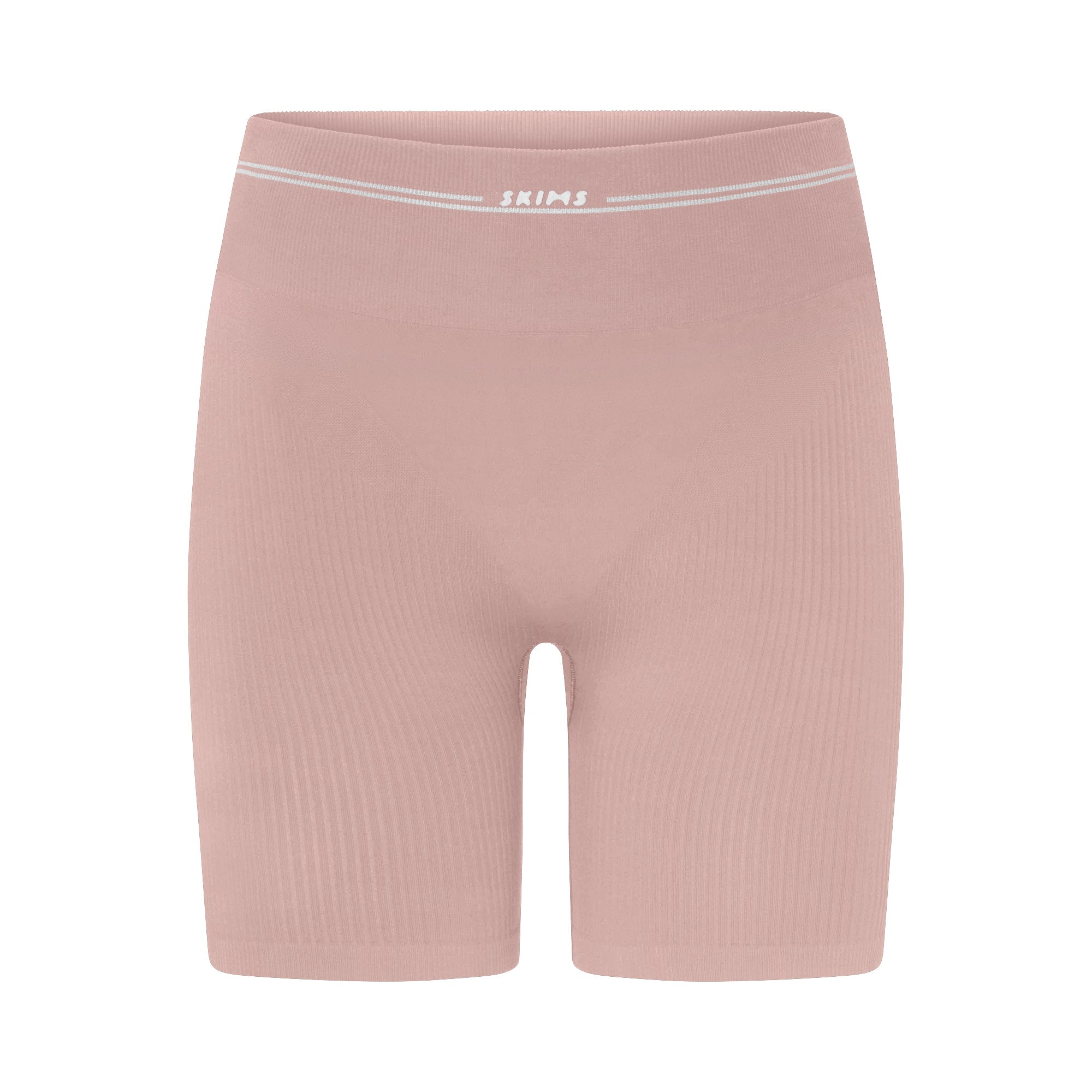 NikeSKIMS RIBBED SEAMLESS 5" BIKER SHORT | HIMALAYAN/ECRU FLAT ON A WHITE BACKGROUND | FLT