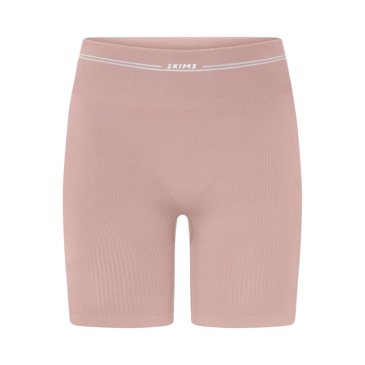 NikeSKIMS RIBBED SEAMLESS 5" BIKER SHORT | HIMALAYAN/ECRU FLAT ON A WHITE BACKGROUND | FLT