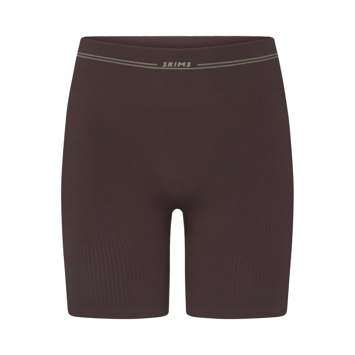 NikeSKIMS RIBBED SEAMLESS 5" BIKER SHORT | PHOENIX/TRUFFLE FLAT ON A WHITE BACKGROUND | FLT