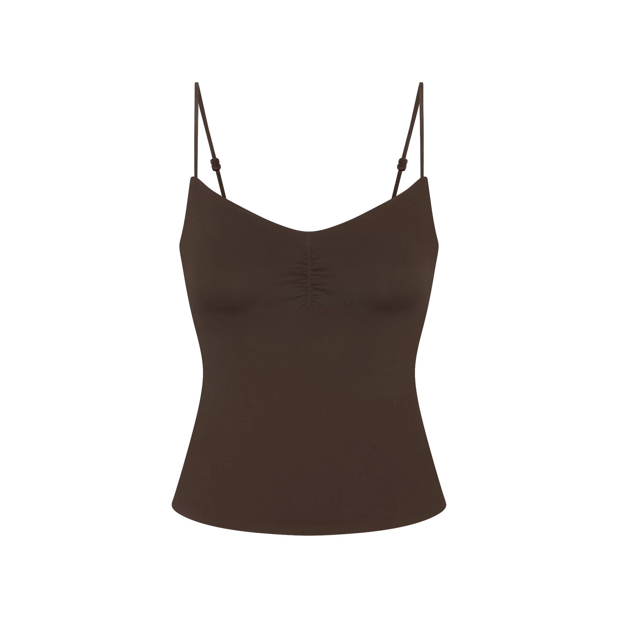 NikeSKIMS MATTE SHIRRED FRONT TANK | DARK SEPIA FLAT ON A WHITE BACKGROUND | FLT
