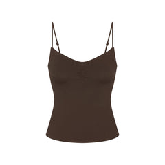 NikeSKIMS MATTE SHIRRED FRONT TANK | DARK SEPIA FLAT ON A WHITE BACKGROUND | FLT