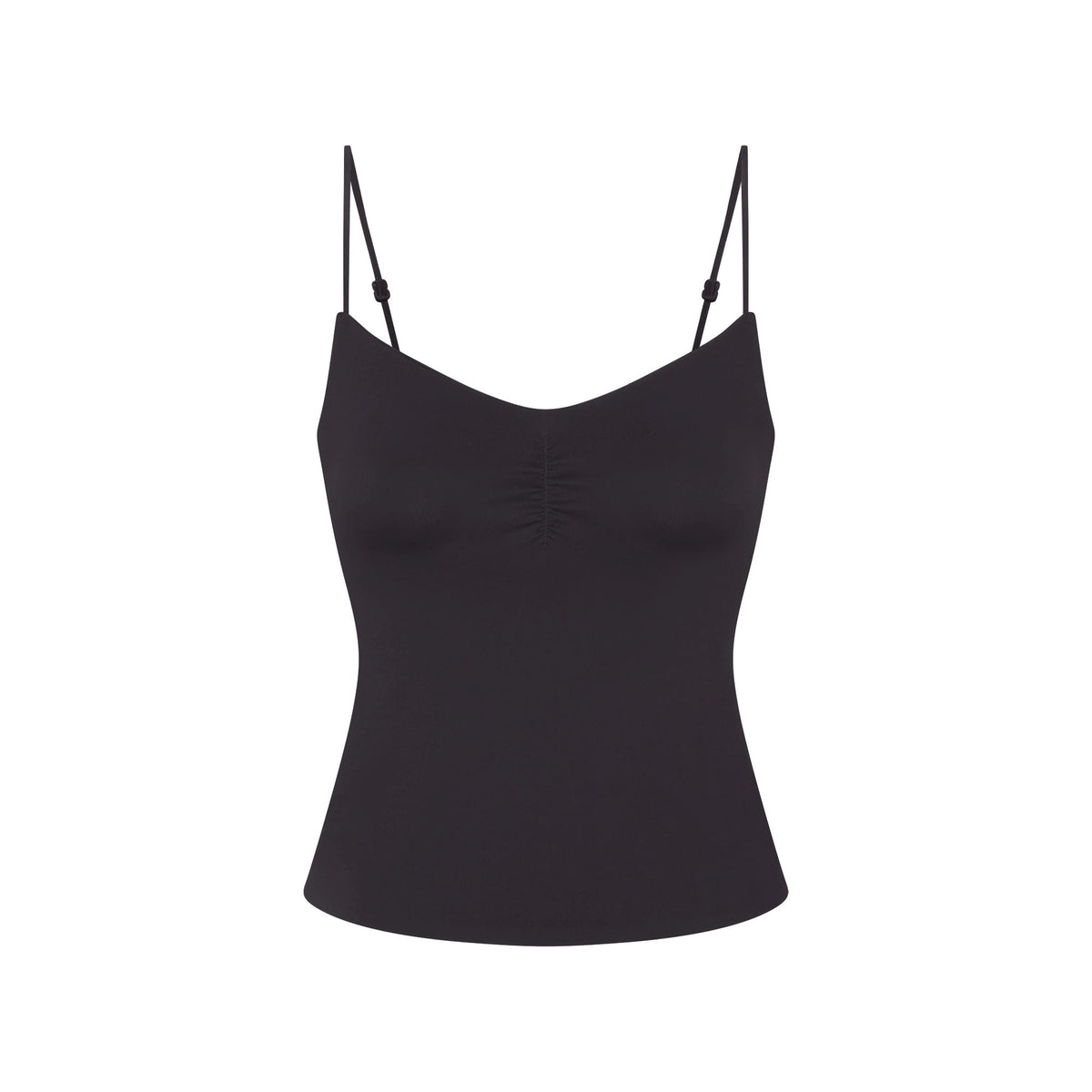NikeSKIMS MATTE SHIRRED FRONT TANK | OBSIDIAN FLAT ON A WHITE BACKGROUND | FLT