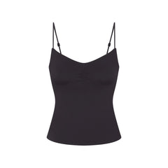 NikeSKIMS MATTE SHIRRED FRONT TANK | OBSIDIAN FLAT ON A WHITE BACKGROUND | FLT