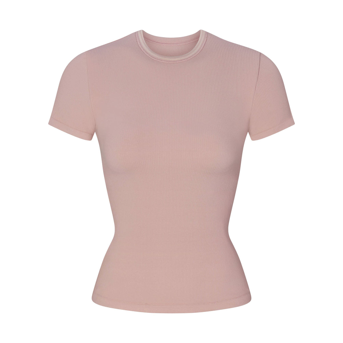 NikeSKIMS RIBBED SEAMLESS BABY TEE | HIMALAYAN/ECRU FLAT ON A WHITE BACKGROUND | FLT