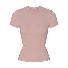 NikeSKIMS RIBBED SEAMLESS BABY TEE | HIMALAYAN/ECRU FLAT ON A WHITE BACKGROUND | FLT