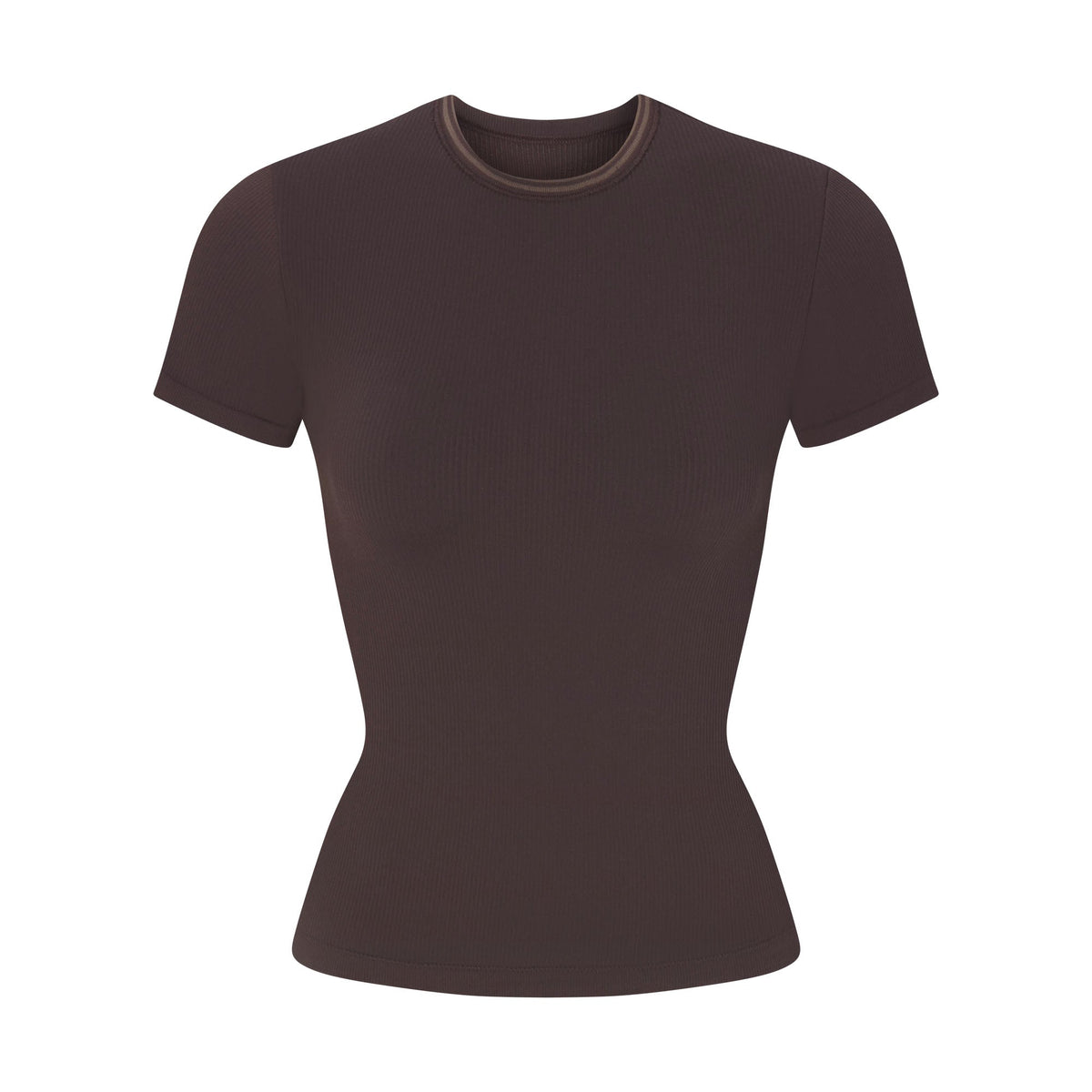 NikeSKIMS RIBBED SEAMLESS BABY TEE | PHOENIX/TRUFFLE FLAT ON A WHITE BACKGROUND | FLT