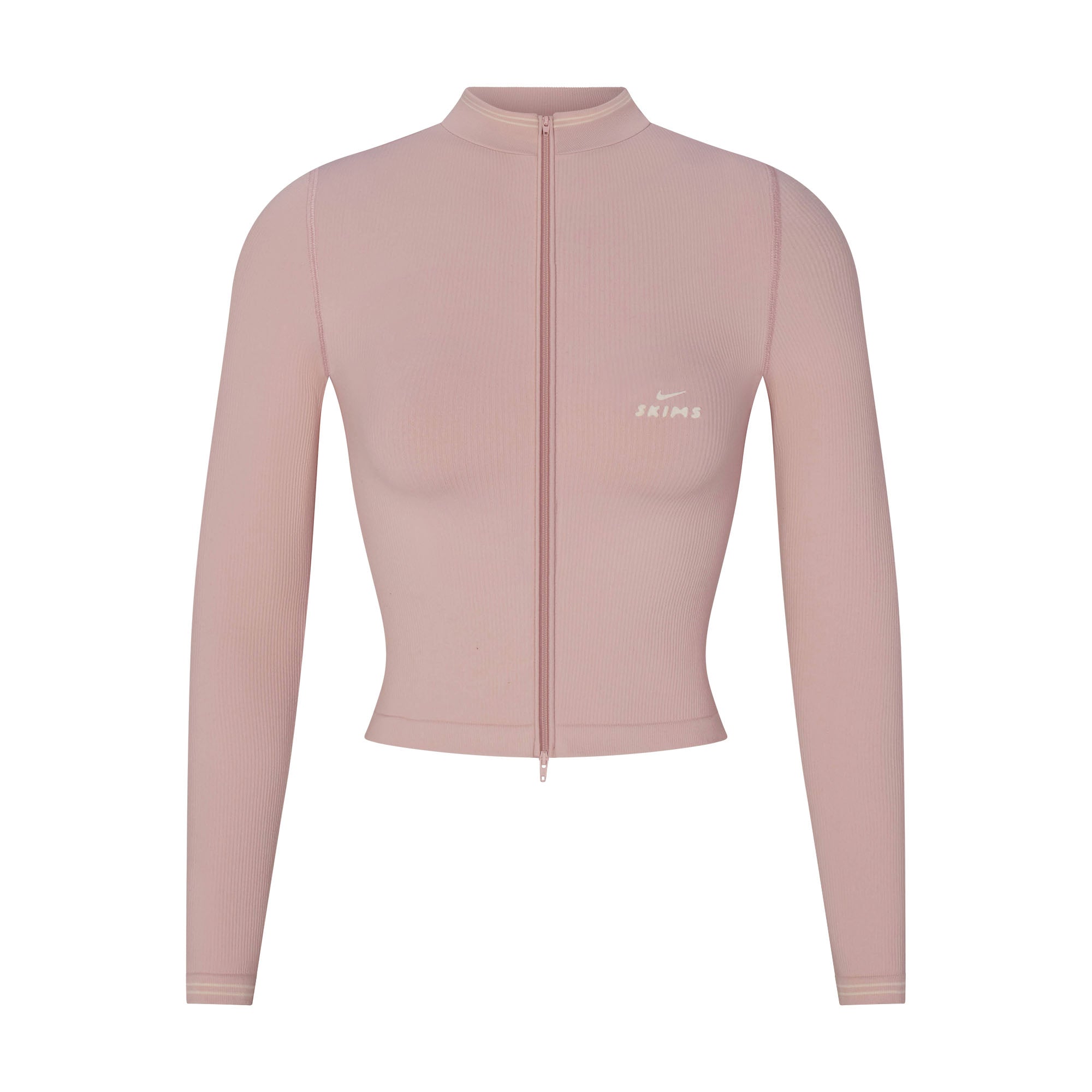NikeSKIMS RIBBED SEAMLESS ZIP UP CROP JACKET | HIMALAYAN/ECRU FLAT ON A WHITE BACKGROUND | FLT