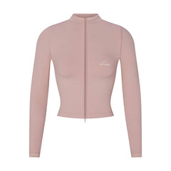 NikeSKIMS RIBBED SEAMLESS ZIP UP CROP JACKET | HIMALAYAN/ECRU FLAT ON A WHITE BACKGROUND | FLT