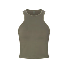 NikeSKIMS RIBBED SEAMLESS RACER FRONT TANK | DUSTY OAKMOSS FLAT ON A WHITE BACKGROUND | FLT