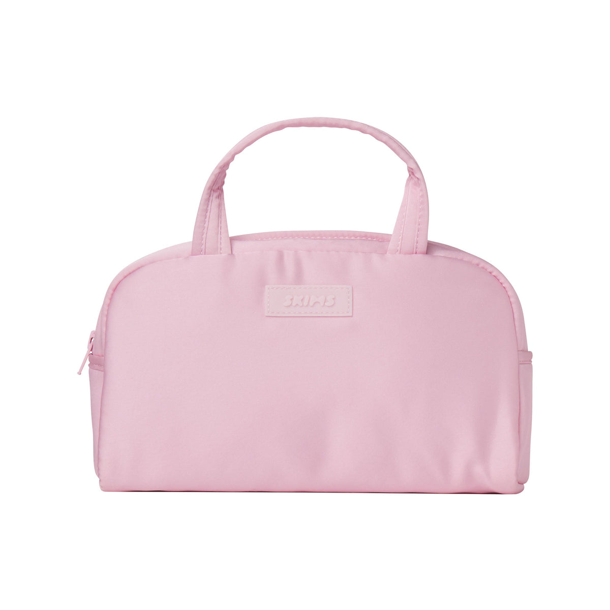 SKIMS ACCESSORIES SATIN MINI DUFFLE BAG | PEONY FLAT ON A WHITE BACKGROUND | FLT