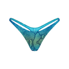 SIGNATURE SWIM THONG BIKINI BOTTOM | AQUA OMBRE SNAKE LAYS FLAT ON A WHITE BACKGROUND | FLT