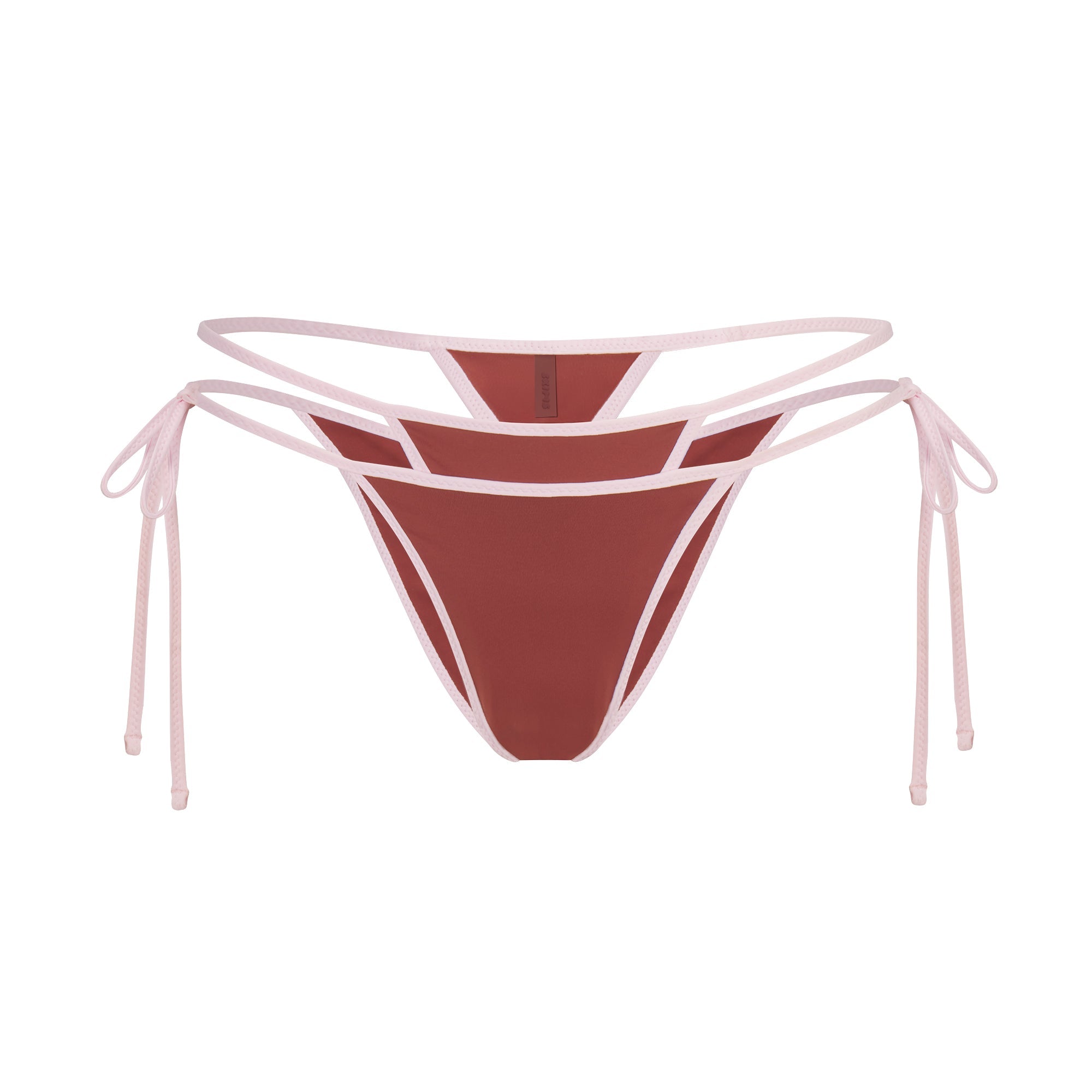 SIGNATURE SWIM LAYERED TIE SIDE BIKINI BOTTOM | HENNA CONTRAST LAYS FLAT ON A WHITE BACKGROUND | FLT