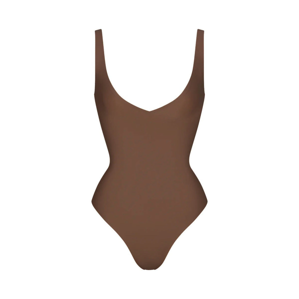 SKIMS BODY UNLINED PLUNGE THONG BODYSUIT | JASPER (SHAPEWEAR BODYSUITS, SHAPEWEAR) LAYS FLAT ON A WHITE BACKGROUND | FLT