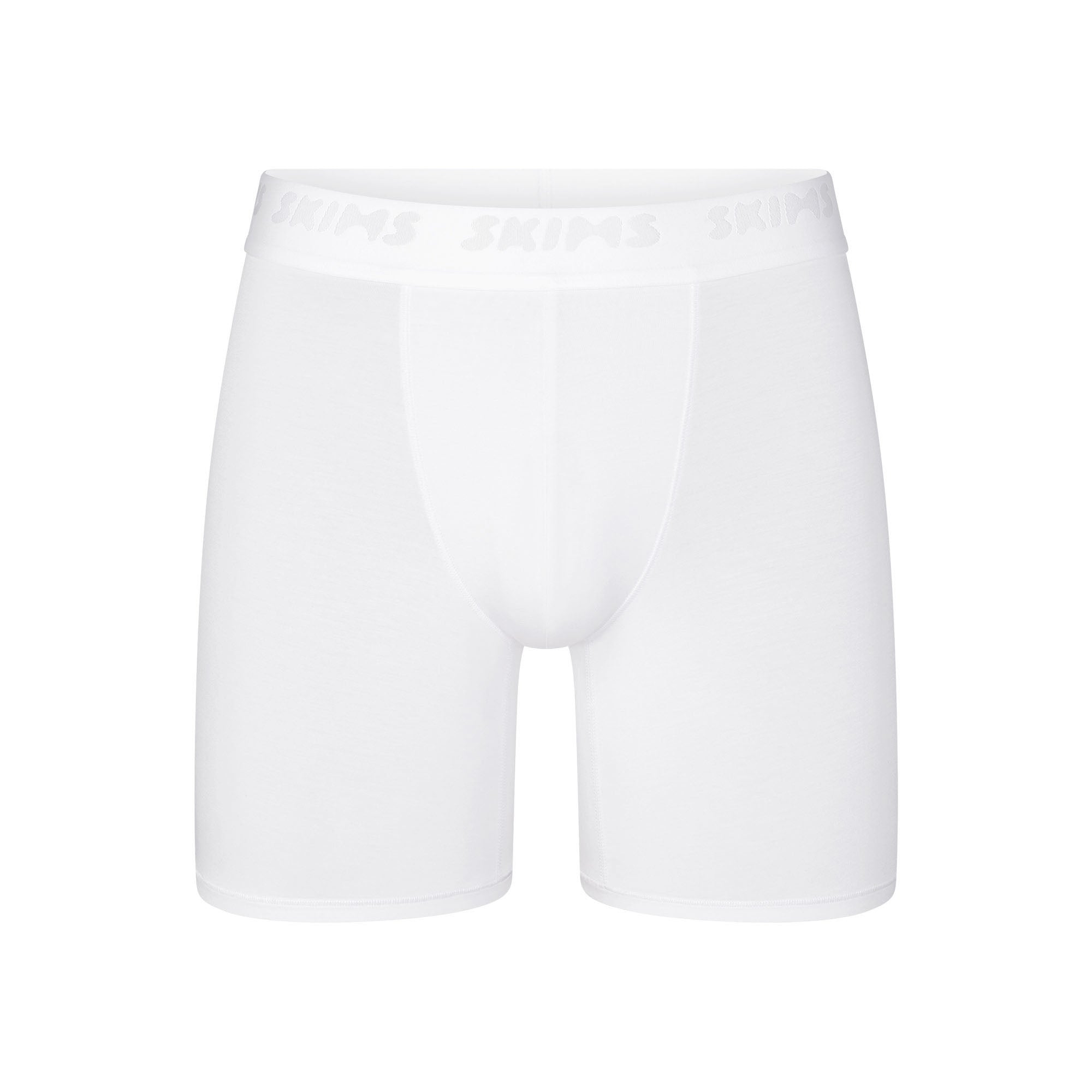 SKIMS STRETCH MENS 5" BOXER BRIEF | CHALK (MENS BOXERS, MENS UNDERWEAR) LAYS FLAT ON A WHITE BACKGROUND | FLT