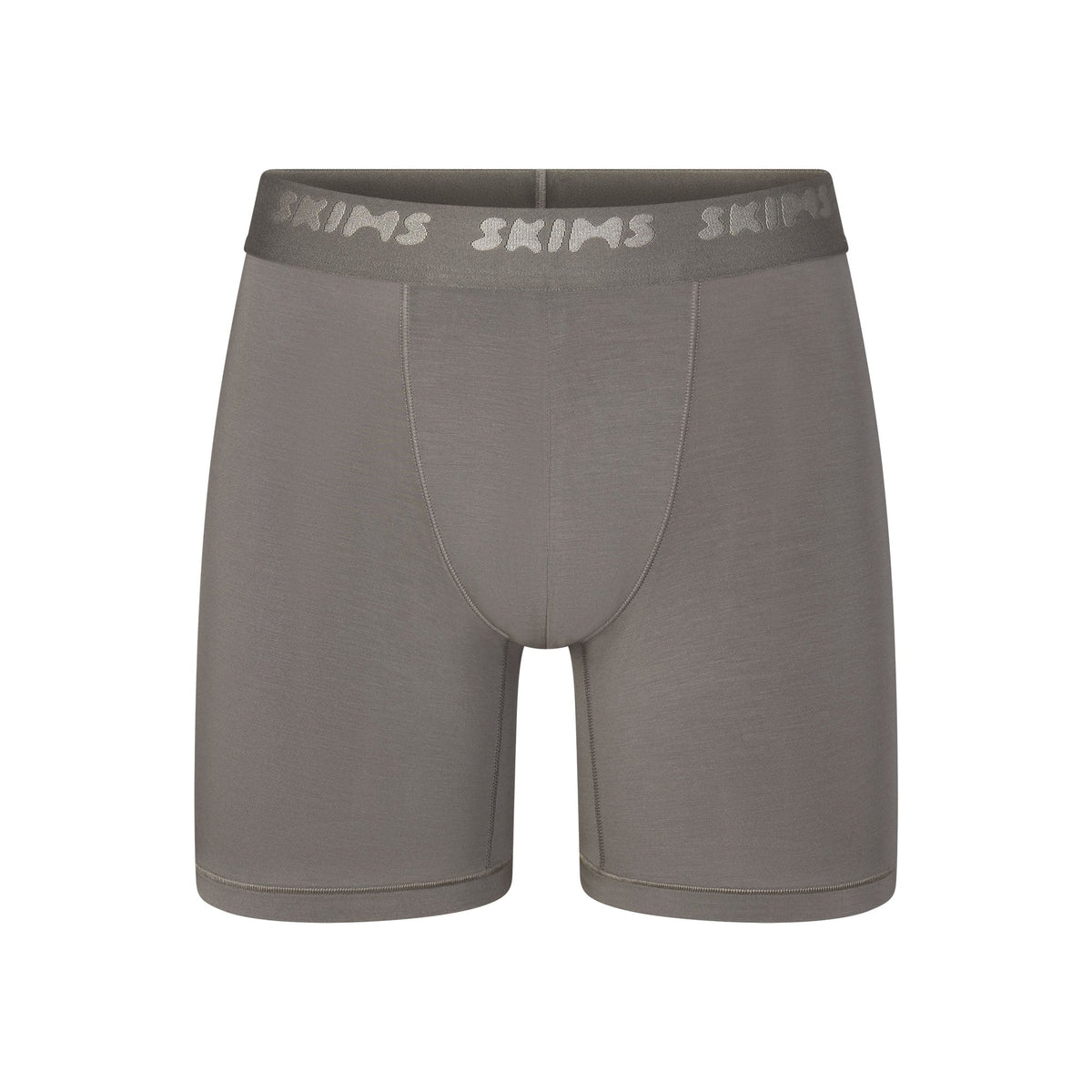 SKIMS STRETCH MENS 5" BOXER BRIEF | GUNMETAL (MENS BOXERS, MENS UNDERWEAR) LAYS FLAT ON A WHITE BACKGROUND | FLT