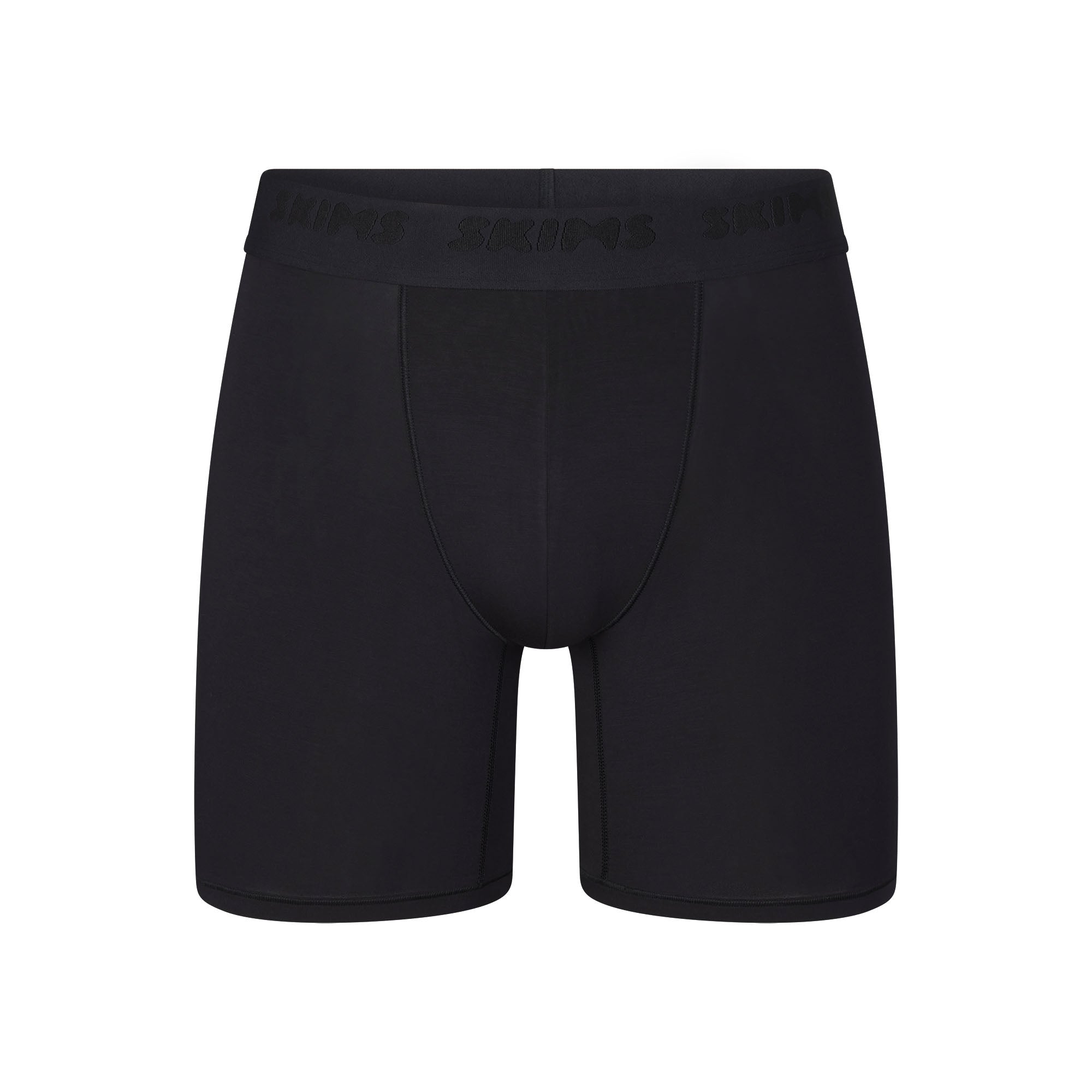 SKIMS STRETCH MENS 5" BOXER BRIEF | OBSIDIAN (MENS BOXERS, MENS UNDERWEAR) LAYS FLAT ON A WHITE BACKGROUND | FLT