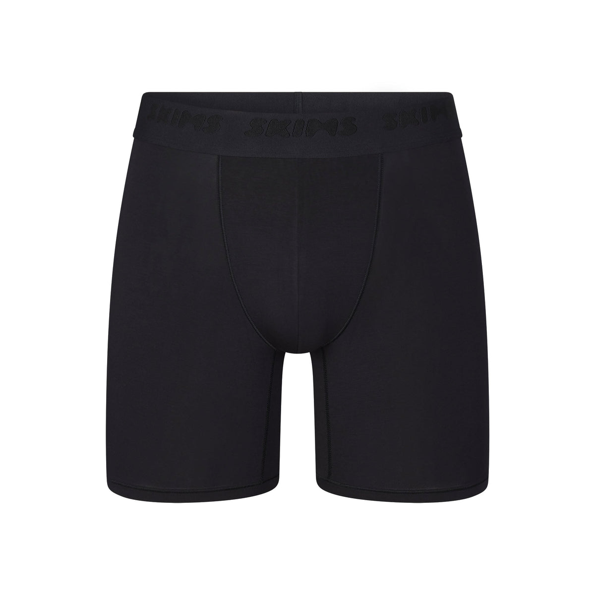 SKIMS STRETCH MENS 5" BOXER BRIEF | OBSIDIAN (MENS BOXERS, MENS UNDERWEAR) LAYS FLAT ON A WHITE BACKGROUND | FLT