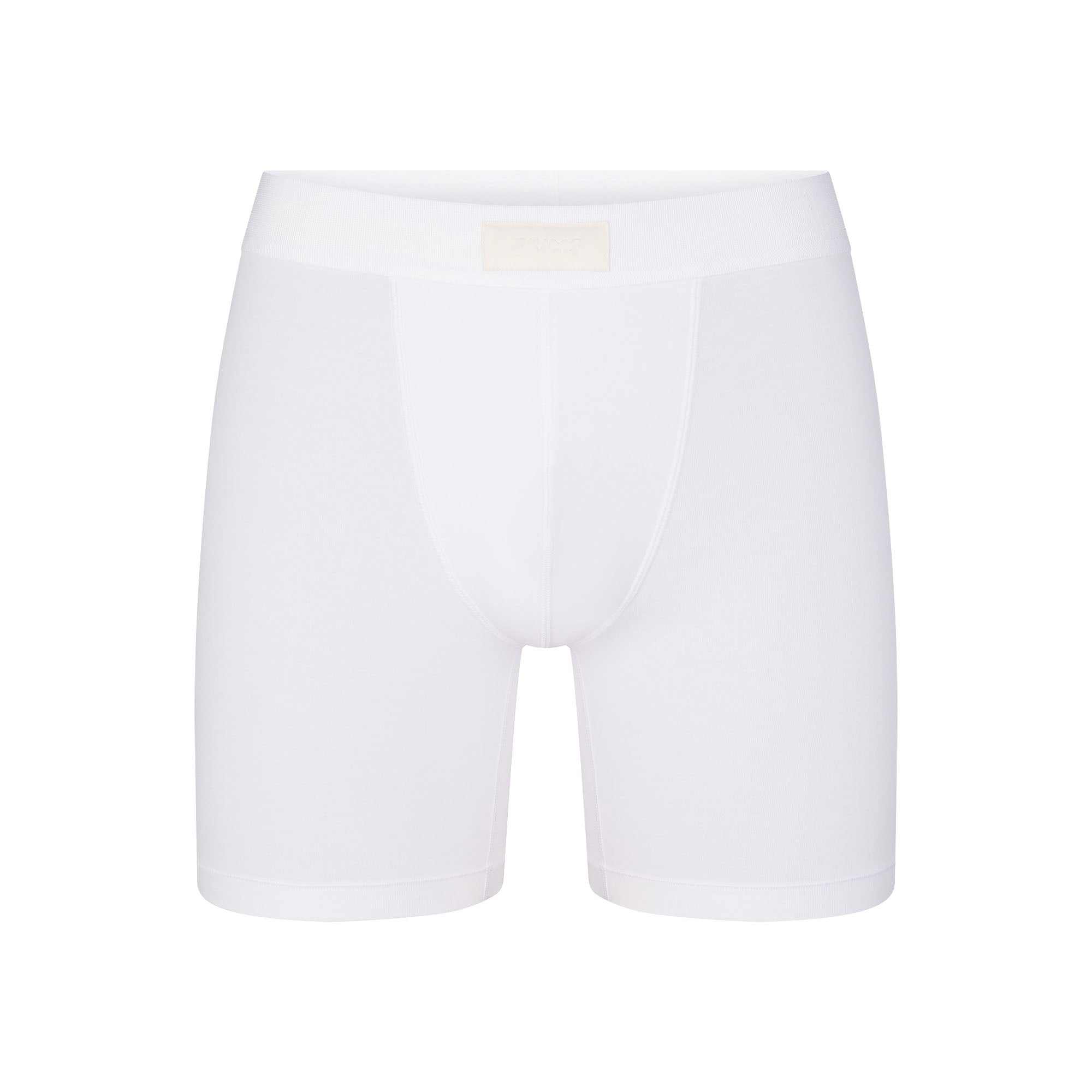 SKIMS COTTON MENS 5" BOXER BRIEF | CHALK (MENS BOXERS, MENS UNDERWEAR) LAYS FLAT ON A WHITE BACKGROUND | FLT
