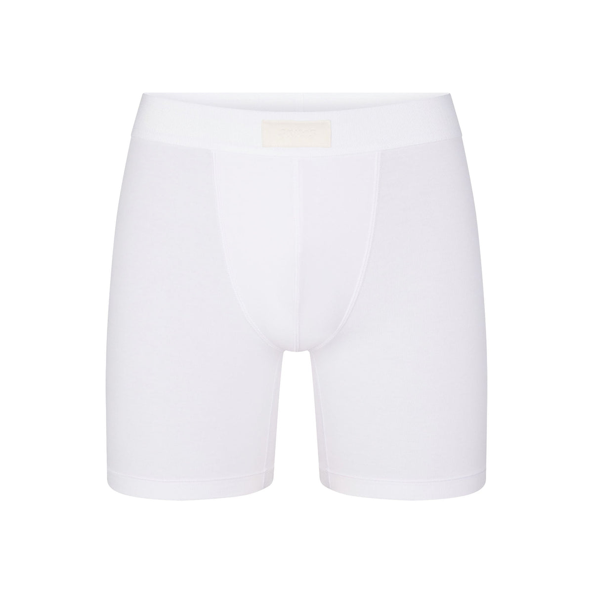 SKIMS COTTON MENS 5" BOXER BRIEF | CHALK (MENS BOXERS, MENS UNDERWEAR) LAYS FLAT ON A WHITE BACKGROUND | FLT