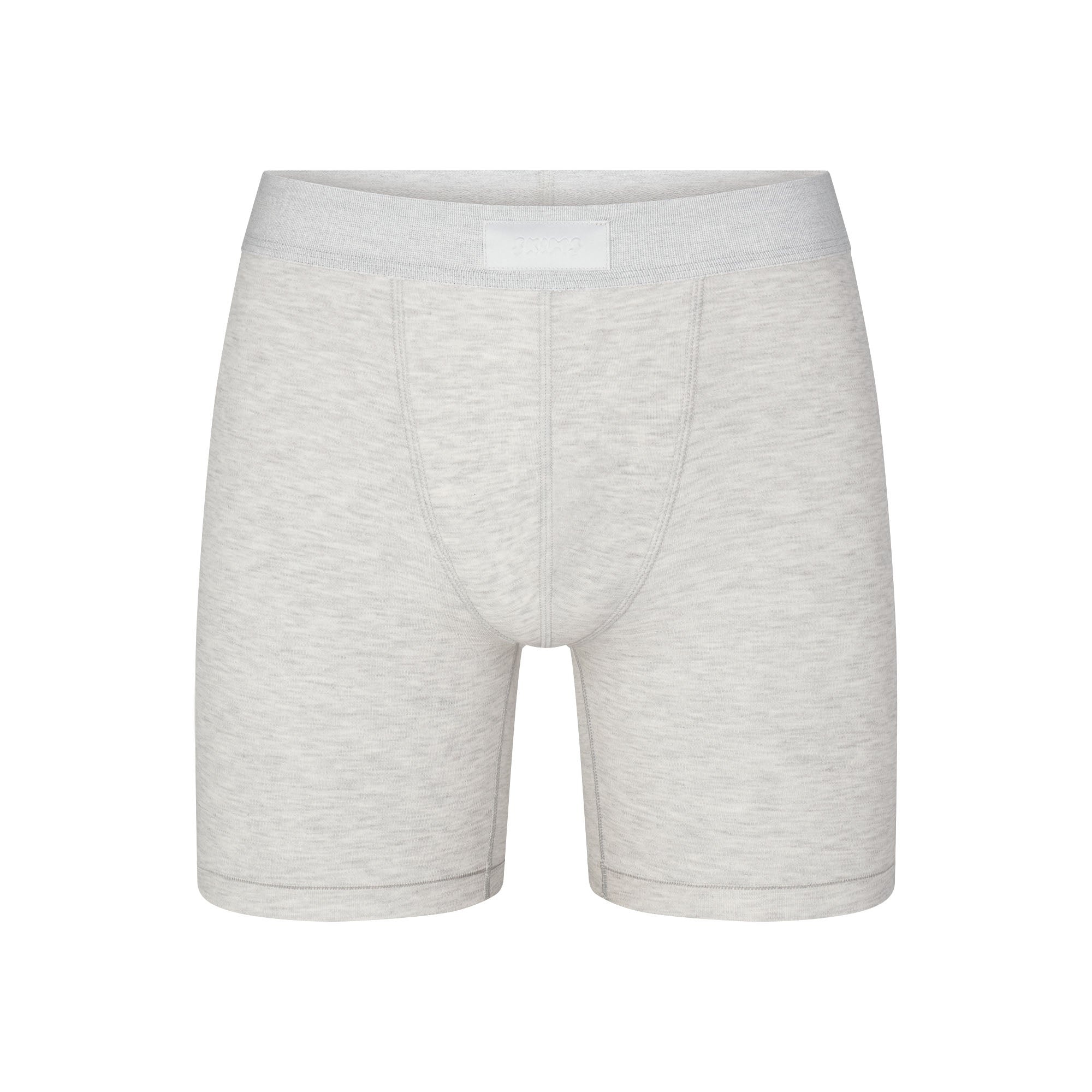 SKIMS COTTON MENS 5" BOXER BRIEF | LIGHT HEATHER GREY (MENS BOXERS, MENS UNDERWEAR) LAYS FLAT ON A WHITE BACKGROUND | FLT