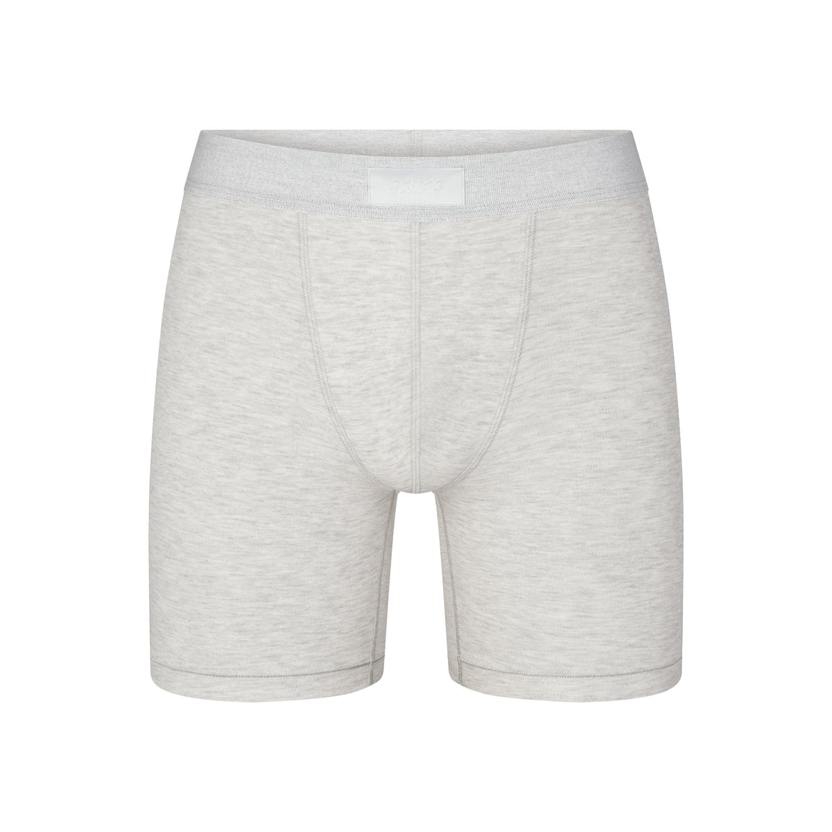 SKIMS COTTON MENS 5" BOXER BRIEF | LIGHT HEATHER GREY (MENS BOXERS, MENS UNDERWEAR) LAYS FLAT ON A WHITE BACKGROUND | FLT