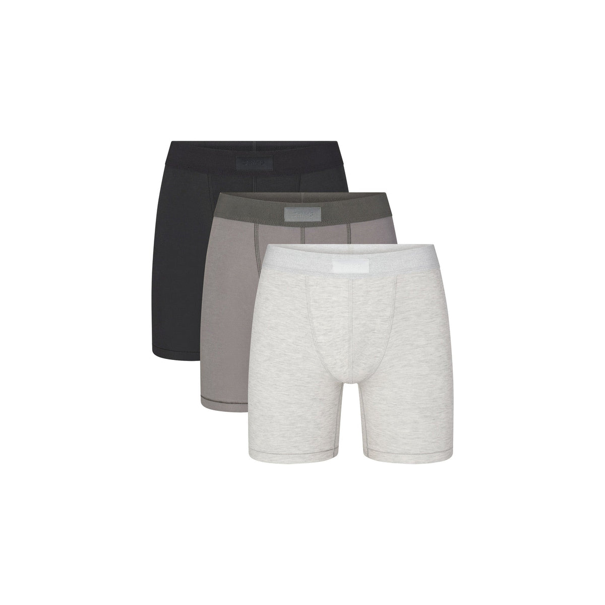 SKIMS COTTON MENS 5" BOXER BRIEF 3-PACK | HEATHER MULTI (MENS BOXERS, MENS UNDERWEAR) LAYS FLAT ON A WHITE BACKGROUND | FLT  | FOCUS: 0.0, 1.0, 0.9