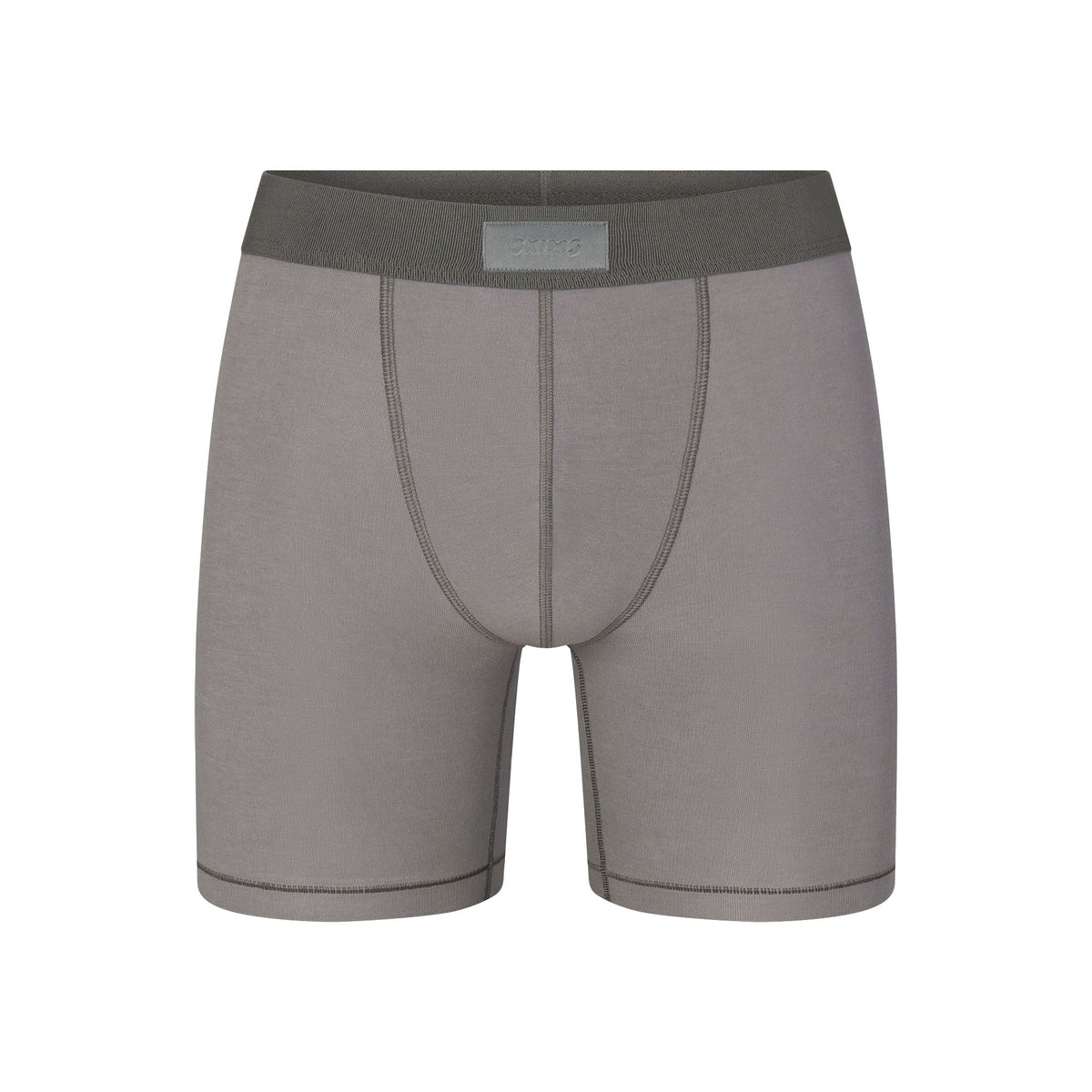 SKIMS COTTON MENS 5" BOXER BRIEF | WASHED GUNMETAL (MENS BOXERS, MENS UNDERWEAR) LAYS FLAT ON A WHITE BACKGROUND | FLT