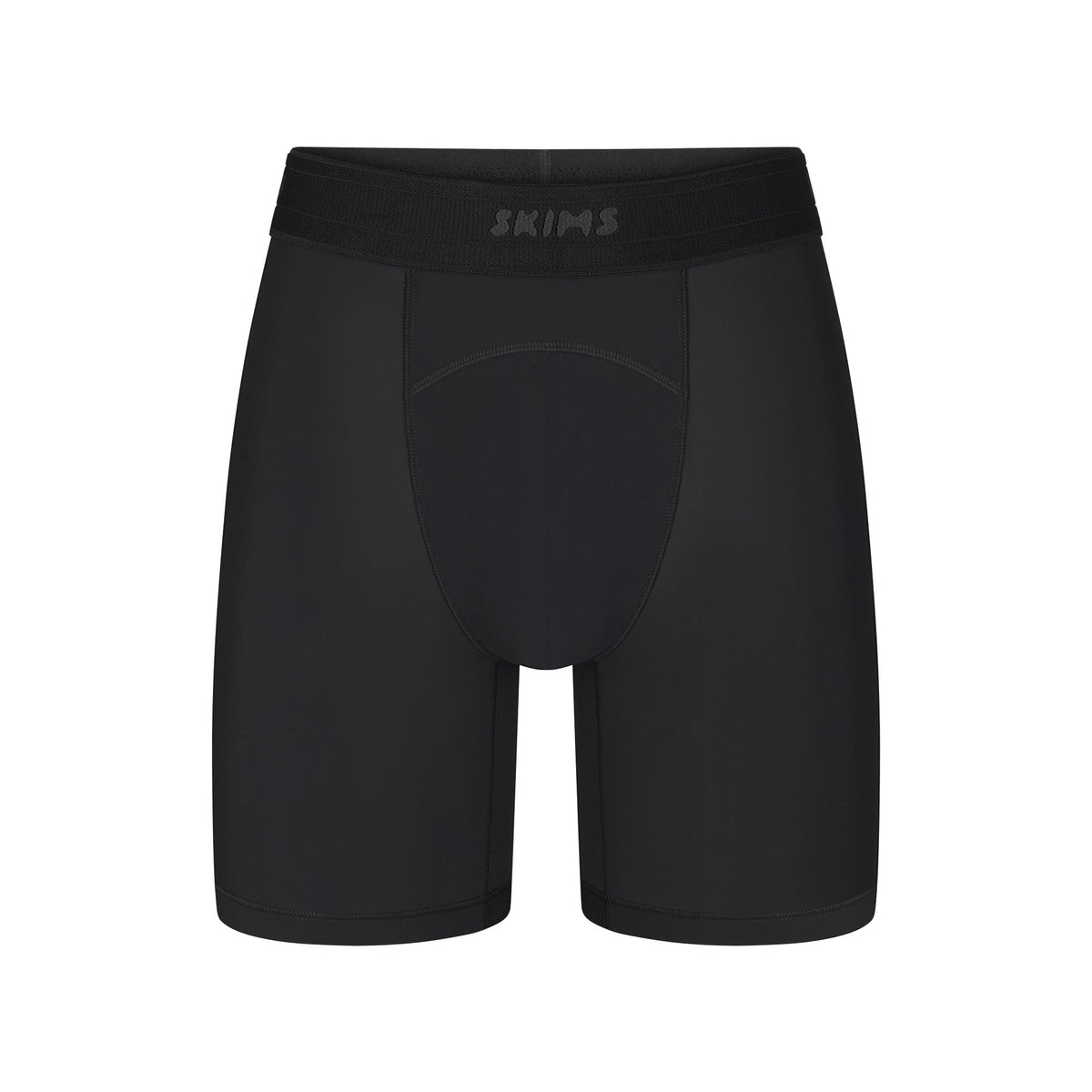 SKIMS SPORT MENS 7" BOXER BRIEF | OBSIDIAN (MENS BOXERS, MENS UNDERWEAR) LAYS FLAT ON A WHITE BACKGROUND | FLT