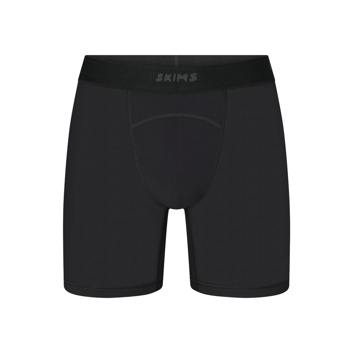 SKIMS SPORT MENS 5" BOXER BRIEF | OBSIDIAN (MENS BOXERS, MENS UNDERWEAR) LAYS FLAT ON A WHITE BACKGROUND | FLT
