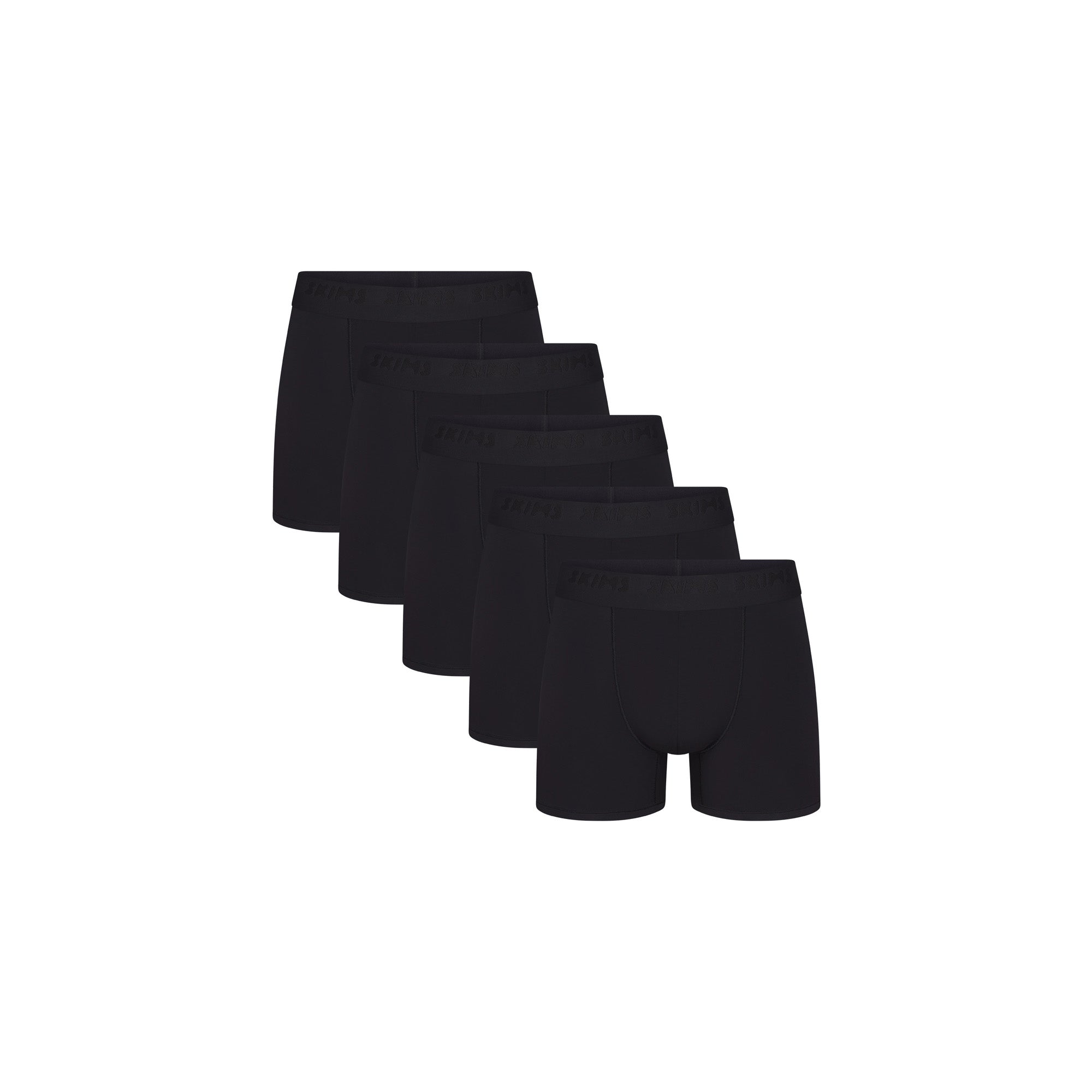 SKIMS STRETCH MENS 3" BOXER BRIEF 5-PACK | OBSIDIAN (MENS BOXERS) FLAT ON A WHITE BACKGROUND | FLT | FOCUS: 0.0, 1.0, 0.9