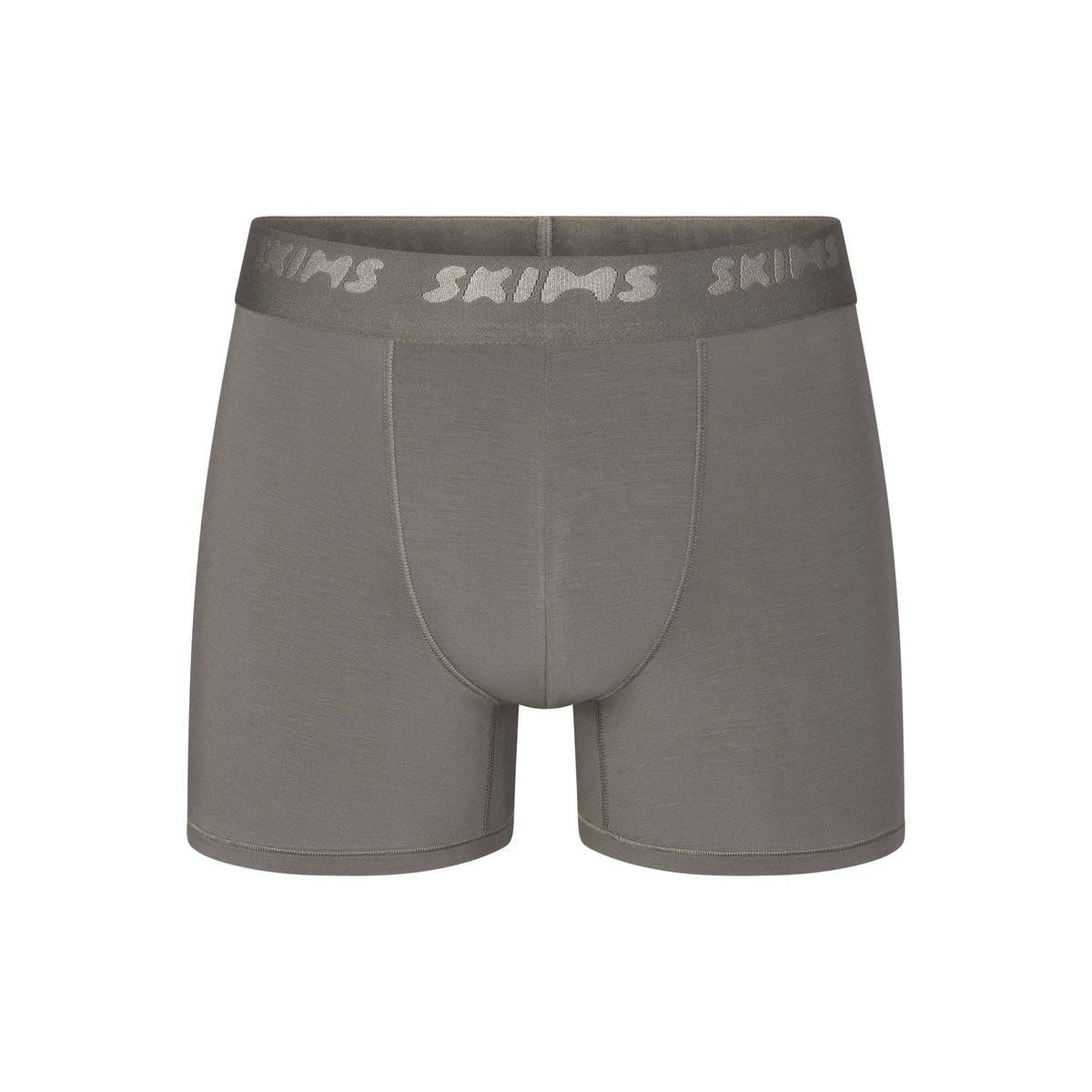 SKIMS STRETCH MENS 3" BOXER BRIEF | GUNMETAL (MENS BOXERS, MENS UNDERWEAR) LAYS FLAT ON A WHITE BACKGROUND | FLT