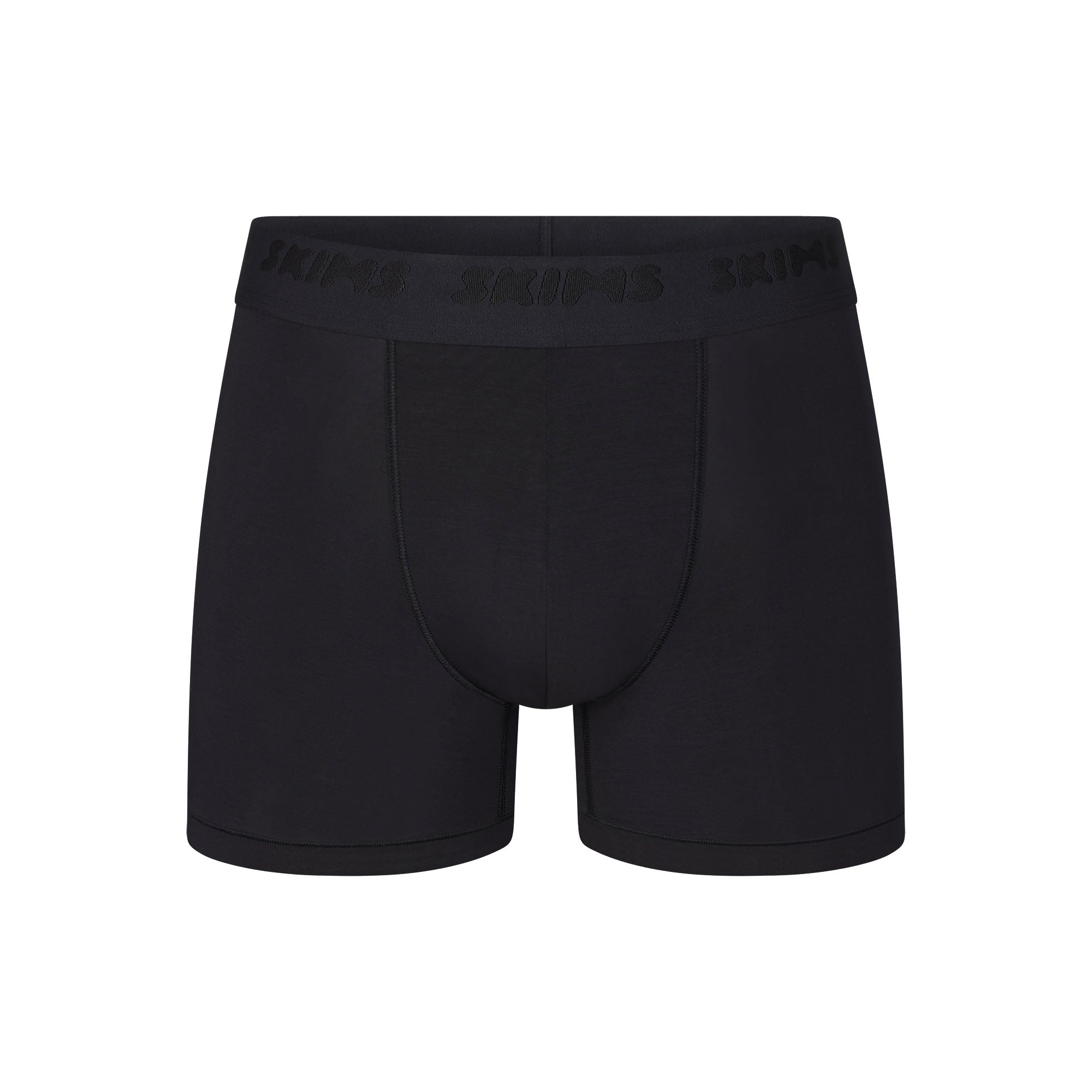 SKIMS STRETCH MENS 3" BOXER BRIEF | OBSIDIAN (MENS BOXERS, MENS UNDERWEAR) LAYS FLAT ON A WHITE BACKGROUND | FLT