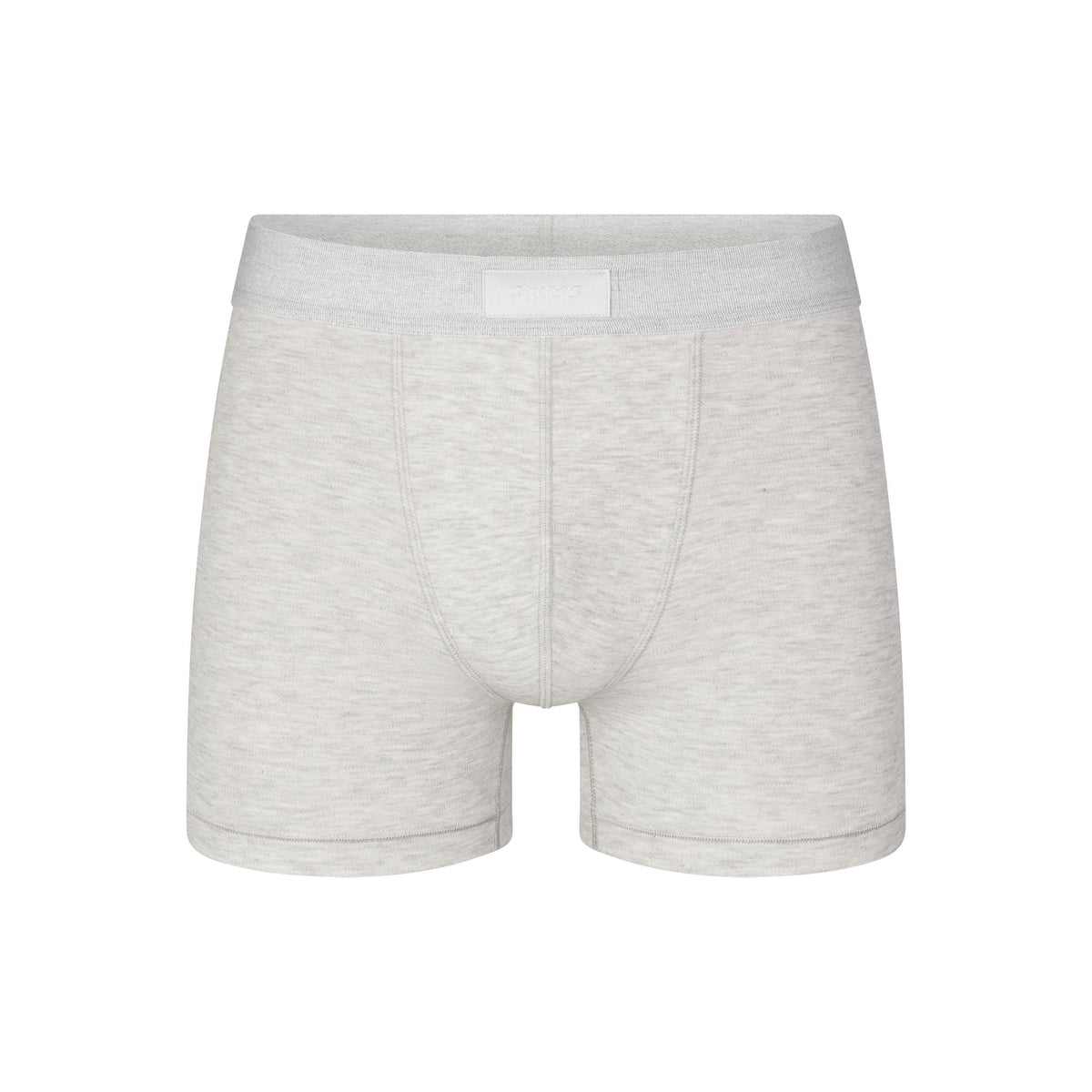 SKIMS COTTON MENS 3" BOXER BRIEF | LIGHT HEATHER GREY (MENS BOXERS, MENS UNDERWEAR) LAYS FLAT ON A WHITE BACKGROUND | FLT @ | FOCUS: 0.0, 1.0, 0.9