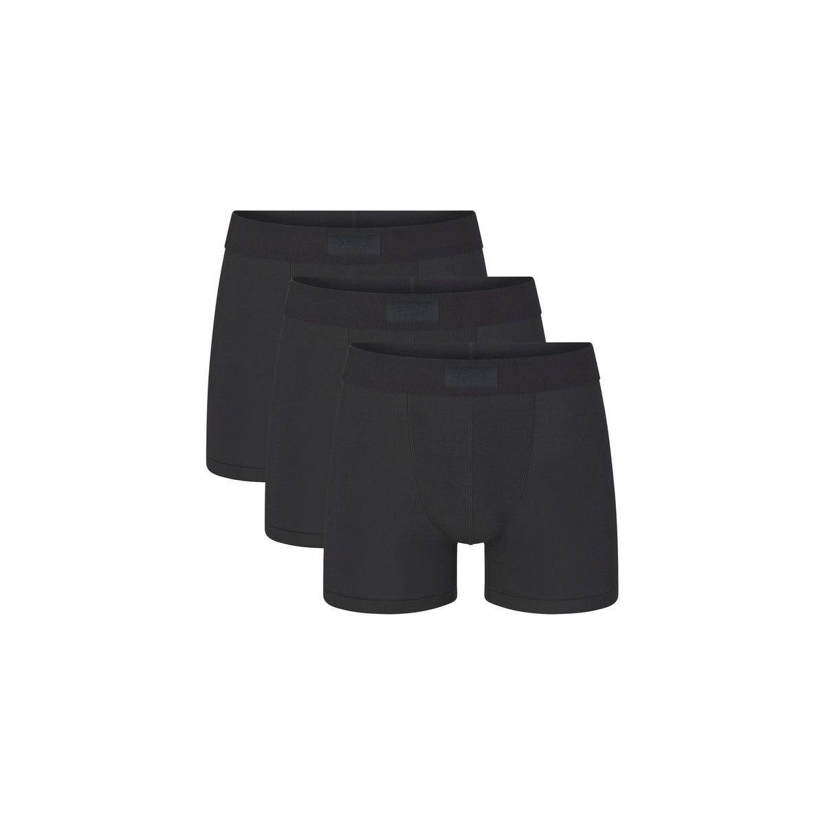 SKIMS COTTON MENS 3" BOXER BRIEF 3-PACK | ONYX (MENS BOXERS, MENS UNDERWEAR) LAYS FLAT ON A WHITE BACKGROUND | FLT  | FOCUS: 0.0, 1.0, 0.9