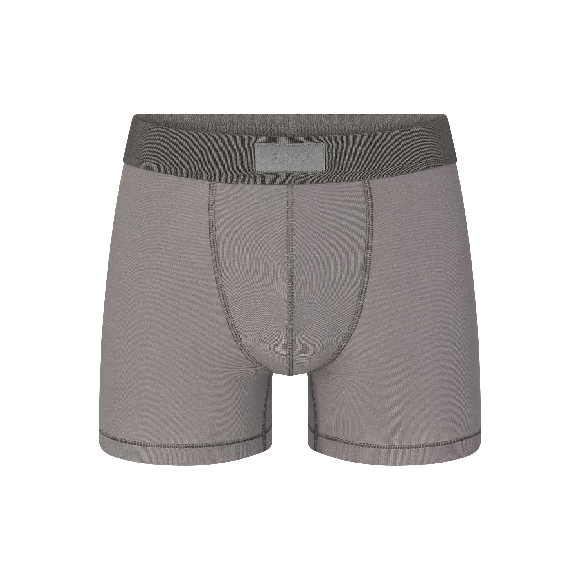 SKIMS COTTON MENS 3" BOXER BRIEF | WASHED GUNMETAL (MENS BOXERS, MENS UNDERWEAR) LAYS FLAT ON A WHITE BACKGROUND | FLT