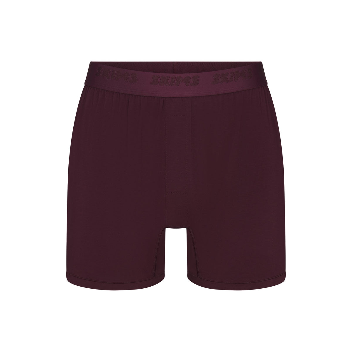 SKIMS STRETCH MENS KNIT BOXER | CURRANT FLAT ON A WHITE BACKGROUND | FLT