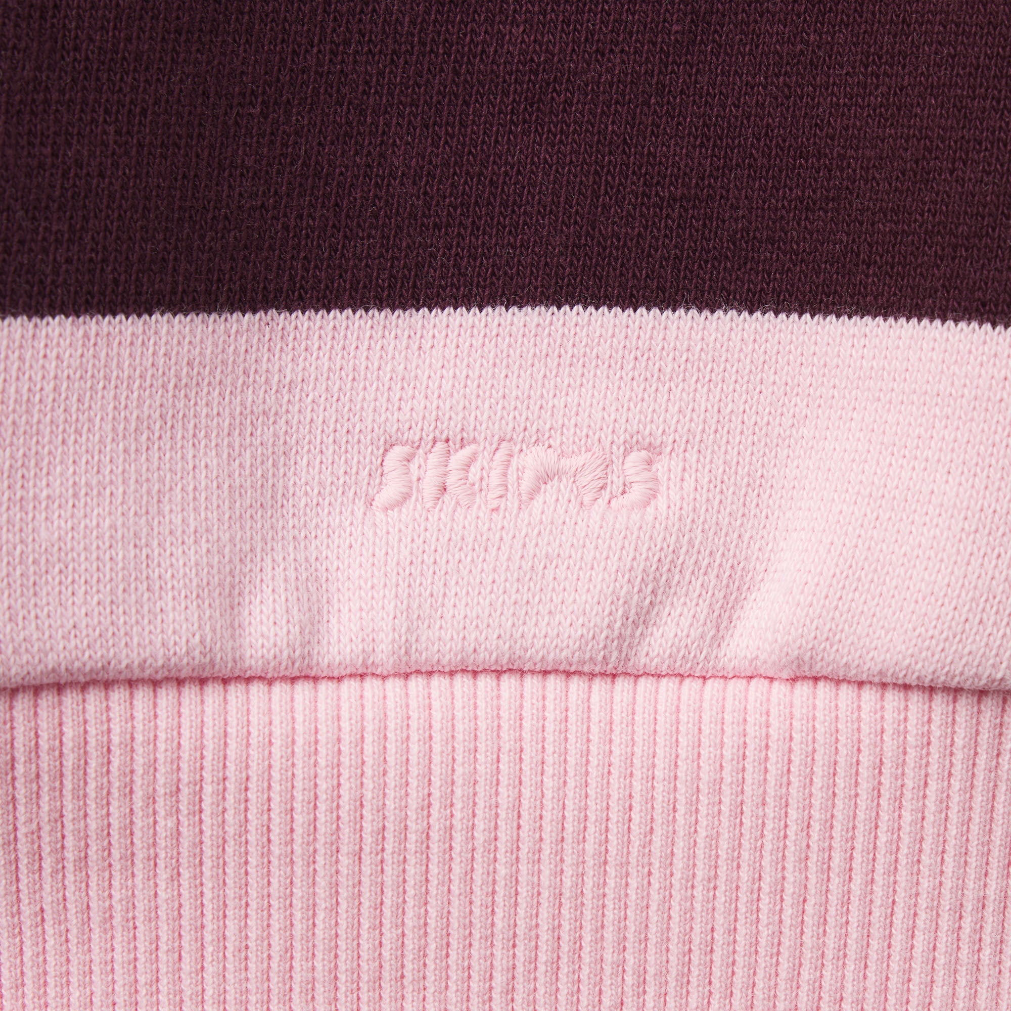 BOYFRIEND FLEECE OVERSIZED POLO | CURRANT RUGBY STRIPE & LAYS FLAT ON A WHITE BACKGROUND | FLT