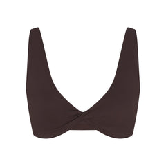 NikeSKIMS MATTE TWIST-FRONT BRA | DARK SEPIA FLAT ON A WHITE BACKGROUND | FLT