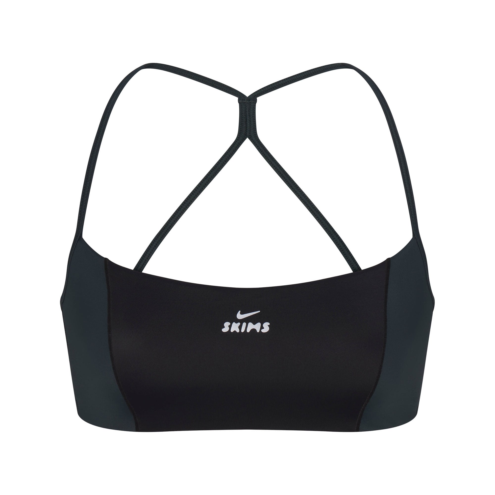 NikeSKIMS SHINE MICRO SCOOP BRA | OBSIDIAN AND DARK TEAL FLAT ON A WHITE BACKGROUND | FLT