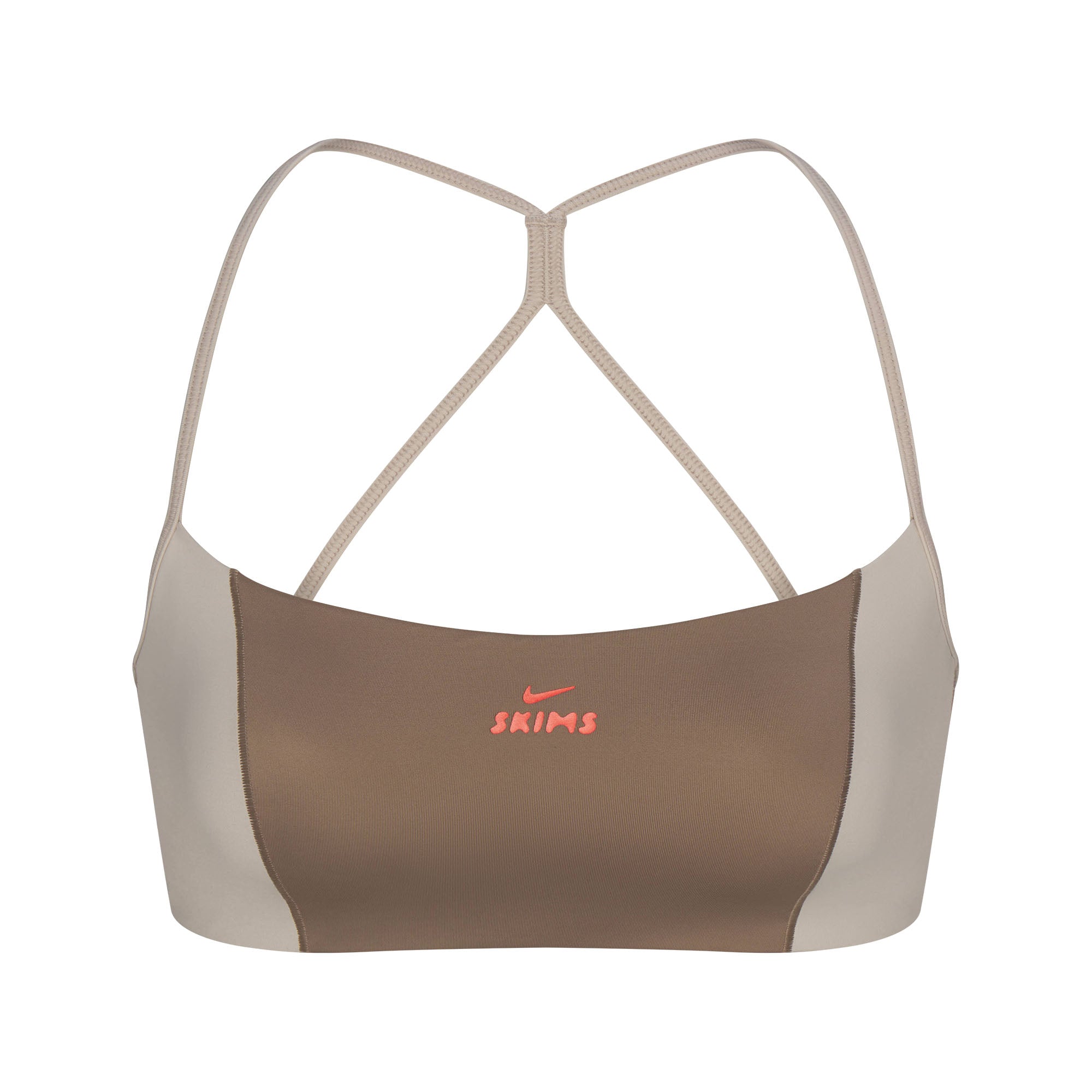 NikeSKIMS SHINE MICRO SCOOP BRA | TRUFFLE AND STONE FLAT ON A WHITE BACKGROUND | FLT